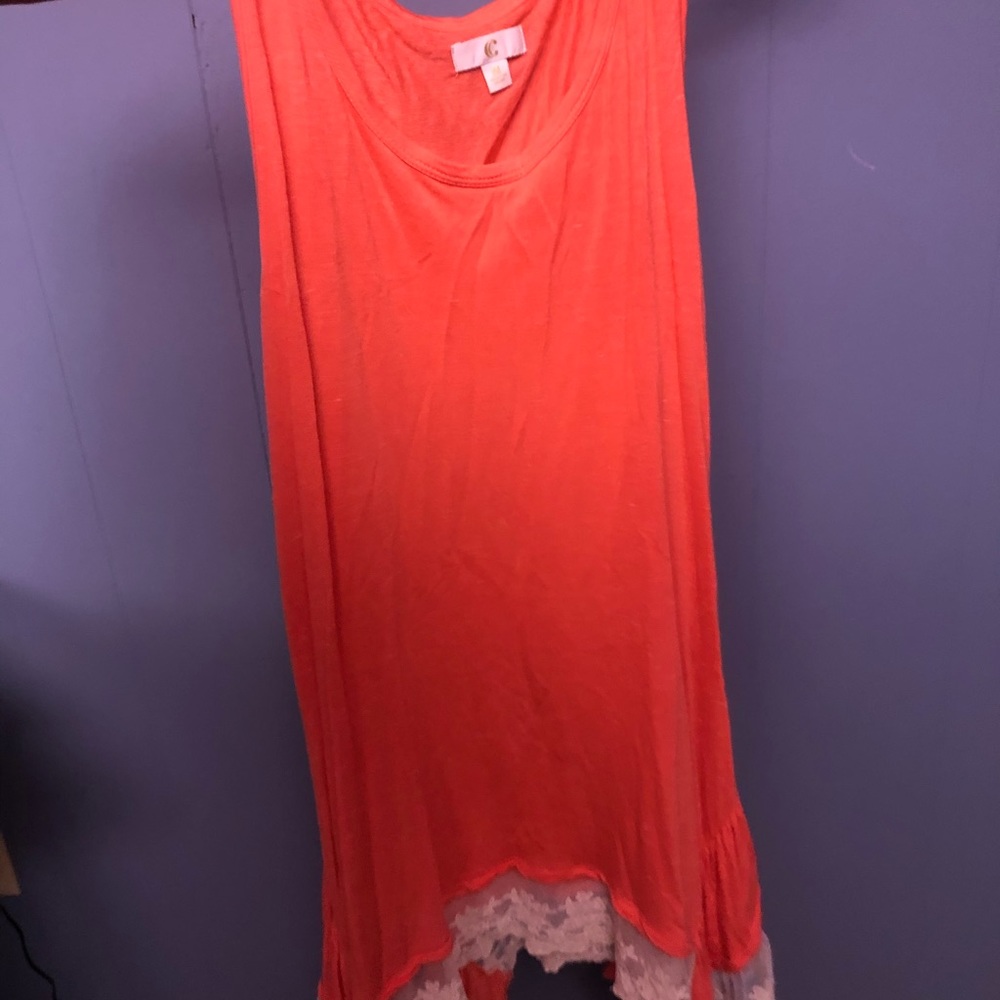 Coral pink dress with lace on bottom